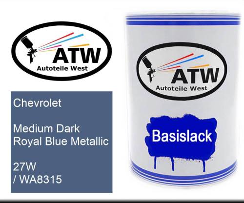 Chevrolet, Medium Dark Royal Blue Metallic, 27W / WA8315: 500ml Lackdose, von ATW Autoteile West.